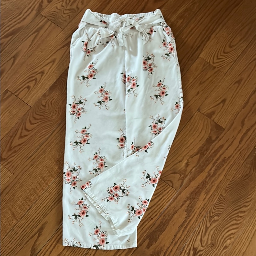 Guess White Floral Wide Leg Pants